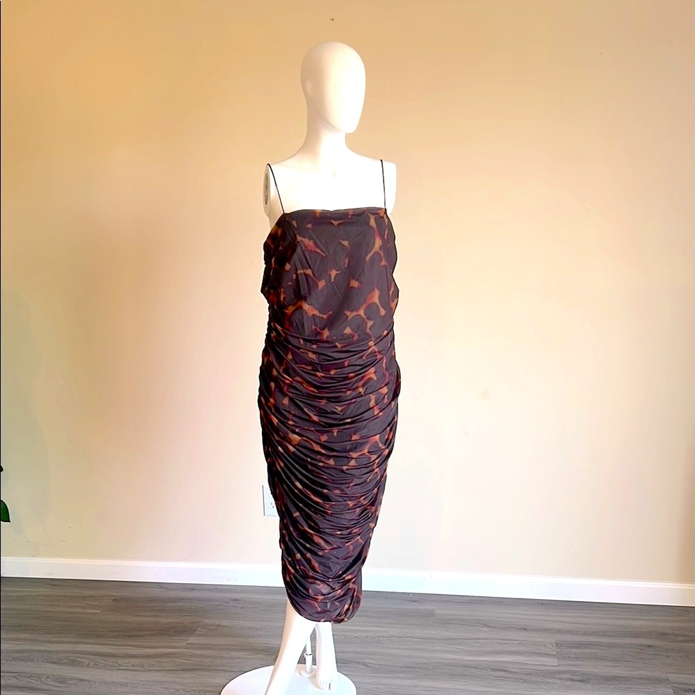 NWOT Future Collective Women's Sleeveless Sheer Midi Dress Black Tortoise .